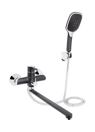 Смеситель для ванны qtap grand с поворотным изливом (с душевым гарнитуром) chrome/black (qtgrabcr005)