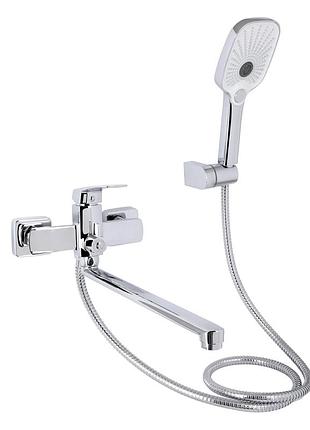 Смеситель для ванны qtap tern с длинным поворотным изливом (с душевым гарнитуром) chrome (qtter260crm47587)