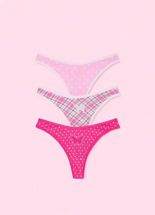 Набор трусиков тонг victoria’s secret pink 3 шт