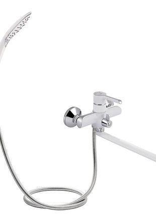 Смеситель для ванны qtap grand с поворотным изливом (с душевым гарнитуром) chrome/white (qtgrawcr005)