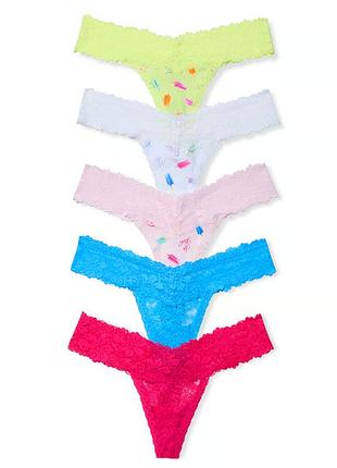 Набор 5 штук victoria's secret pink размер м трусики стринги кружевные виктория сикрет оригинал