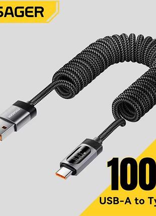 Кабель для заряджання телефона з індикацією 100w 7a. usb type а - usb type c essager 120 см
