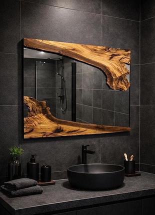 Дизайнерське настінне дзеркало wild edge з масивом дерева та живим краєм 100×75 см