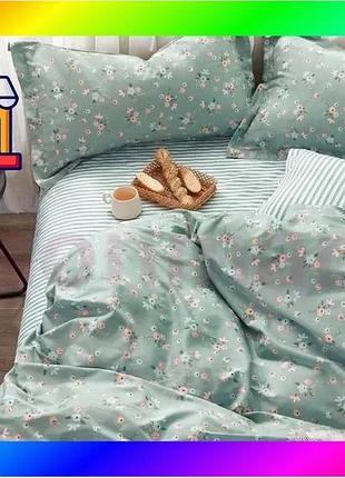 Bs комплект постільної білизни best mix ecotton полуторний 150х215 см квіточки світло-зелений 100% бав bas77/n