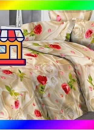 Bs пододеяло на молнии best mix ecotton евро 210х220 см хлопковое бежевое с розами для кровати постель bas77/n