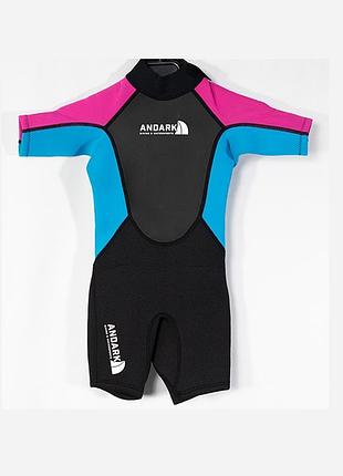 Детский короткий гидрокостюм костюм для дайвинга серфинга купальник andark junior 3 мм 2-3 года