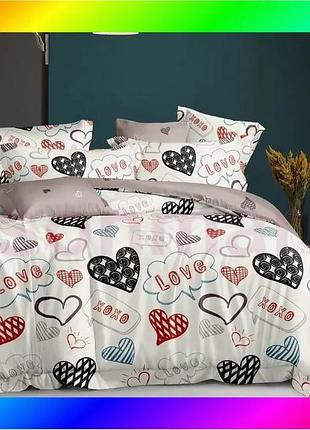 Bs комплект постільної білизни best mix ecotton сімейний 150х215 см бязь для двох осіб з серцями біле bas77/n