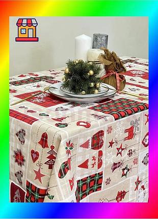 Bs скатертина ecotton 150х240 best mix см новорічна бежевий печворк для столу декор святкового столу bas77/n