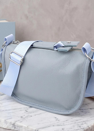 Полукруглая сумка для женщин из натуральной кожи vintage серо-голубой.