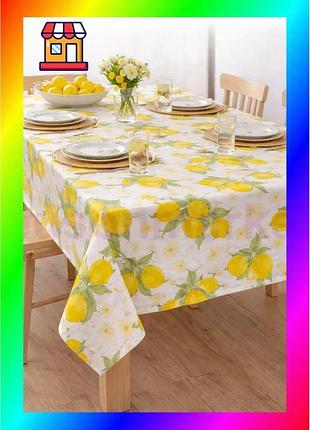 Bs скатерть ecotton duck best mix 170х200 см водоотталкивающая белая с лимонами для стола защита от пя bas77/n