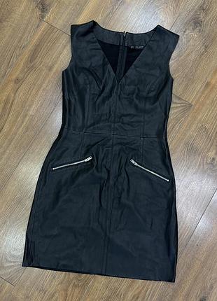 Сукня zara basic зі штучної шкіри, чорна, розмір s
