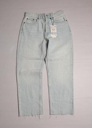 Жіночі прямі джинси з необробленим низом zara - 38
