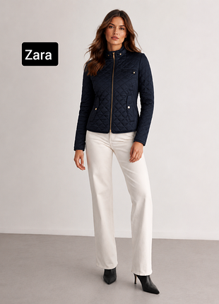 Куртка женская синяя стеганая на молнии от бренда zara xs s
