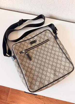 Сумка gucci vintage gg supreme canvas messenger bag crossbody brown leather