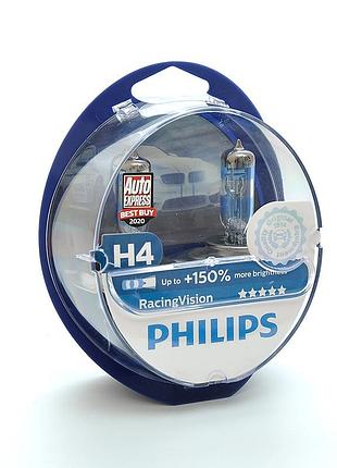 Лампа 12v h4 60/55w +150% racing vision philips box-2шт 12342rvs2