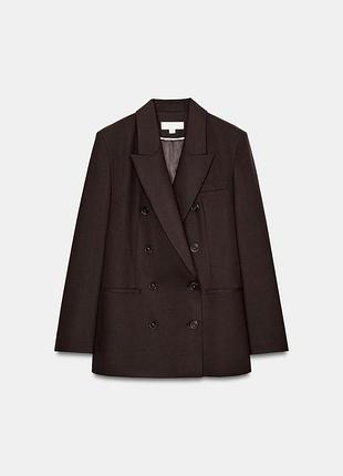 Шоколадный двубортный блейзер zara размер xs, s