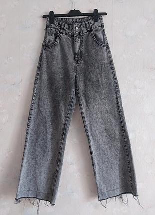 Джинсы женские mikaletta xs 42р., серые, широкие, хлопок с эластаном