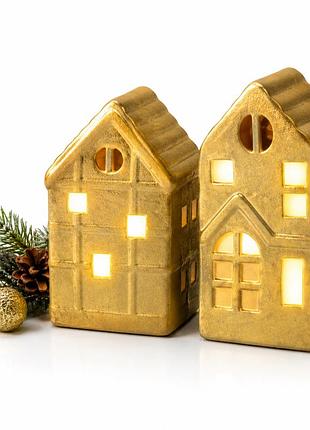 Декоративные домики livarno home led buildings, 2 шт., теплый белый свет, таймер 6 часов