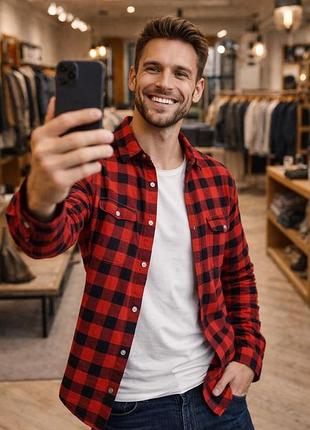 Сорочка фланелева чоловіча topman червона в клітинку s 100% бавовна