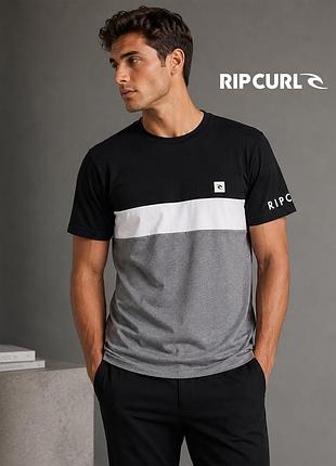 Мужское бело черно серая футболка с лого rip curl м-l