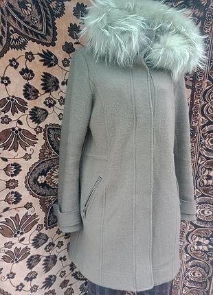 Шерстяное шерсть теплое wool в винтажном стиле пальто дафлкот натуральным мехом енота  оригинал