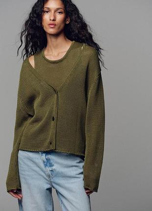 Новый.свитер набор двойка zara 100% cotton twinset v neckрдинал up jacket &amp; crew top khaki из свежих коллекций.
