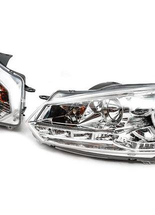 Передні фари silver (2 шт, led) для volkswagen golf 6 2008-2014 рр