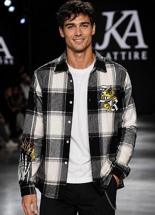 Рубашка мужская jk attire черно-белая, размер s, теплый полиэстер
