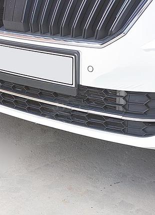 Накладки на передний бампер omsaline (3 шт., нержавейка) для skoda superb 2015-2024 гг
