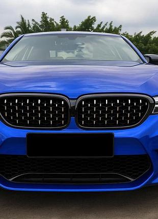 Жабры diamond silver v2 (2017-2020, черная окантовка) для bmw 5 серия g30/g31 2017–2023 гг