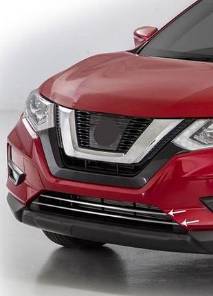 Накладки на решітку бампера (2017-2021, 2 шт, нерж) для nissan x-trail t32/rogue рр