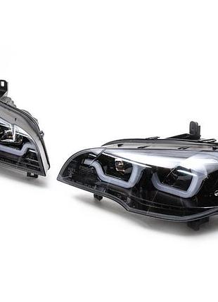 Передні фари з led підсвіткою (2 шт, темні) для bmw x5 e70 2007-2013 рр