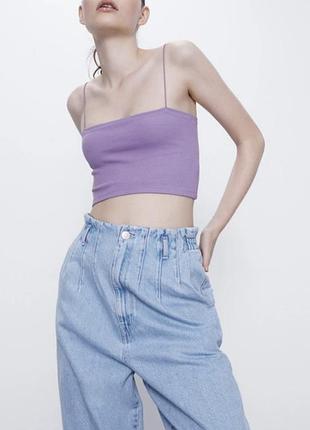 Женский кроп топ на бретелях zara в рубчик
