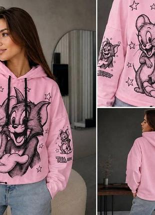Стильне худі з принтом «том і джеррі» 🐱🐭✨ рожевий