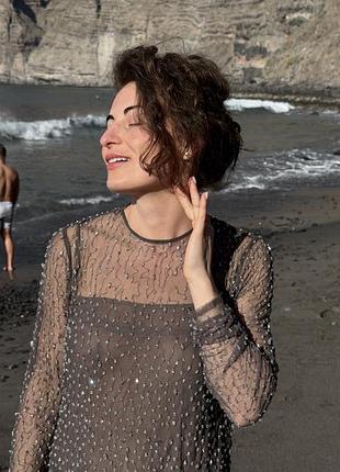 Zara сіра прозора сукня кристали хс-с