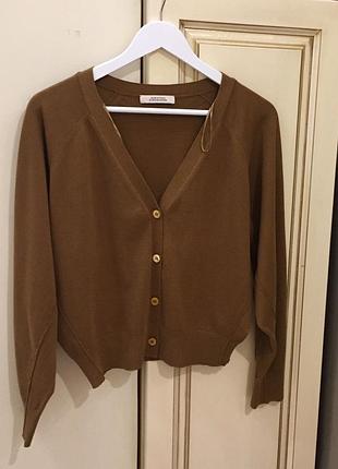 Новий.кардиган брендовий dorothee schumacher relaxed crop voluminous sleeves cardigan mustard brown оригінал.