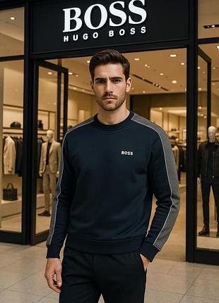 Мужской свитшот hugo boss темно-синий, полиэстер / хлопок, размер м