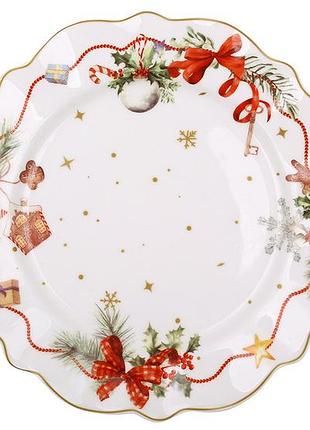Тарелка фарфоровая с волнистым краем d21*2.4см. серия christmas ribbon