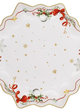 Блюдо порцелянове з хвилястим краєм d26*3.5см. серія christmas ribbon