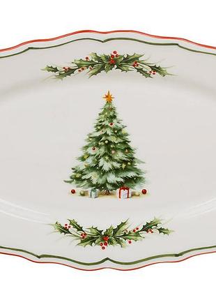 Блюдо порцелянове овальне 35*20.5*3.5см з контрасним краєм. серія evergreen christmas