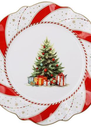 Тарелка фарфоровая с волнистым краем d21*2см. серия christmas ribbon