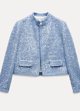 Укорочений твідовий жакет zara з лелітками / паєтками (zw collection), розмір m