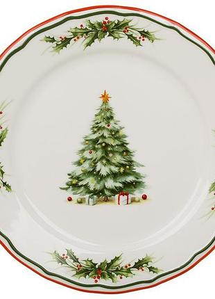 Тарелка фарфоровая d21.7*2.5см с контрастным краем. серия evergreen christmas