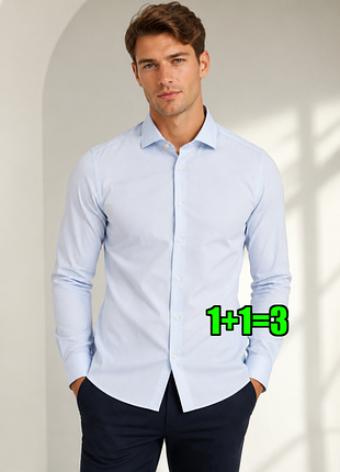 😉1+1=3** ніжно-блакитна чоловіча приталена сорочка jack&jones, розмір 52 - 54