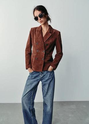 Блейзер жіночий коричневий шкіряний zara new