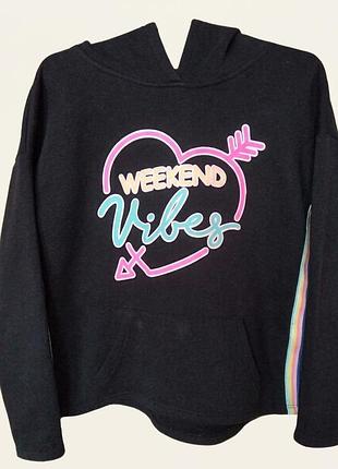 Черное флисовое худи tu kids "weekend vibes" | размер 13 лет / 158 см