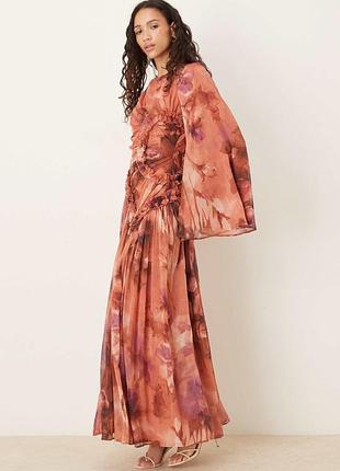 Брендове плаття максі "asos" із жатого шифону з оборками та квітковим принтом. розмір uk8/eur36.