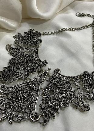 🌸 🖤 ⛓️ винтажное массивное колье «silver lace» с филигранным цветочным узором ⛓️ 🖤 🌸