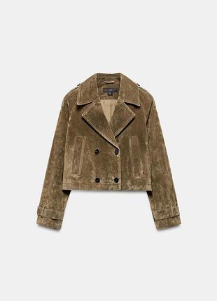 Шкіряний укорочений двобортний тренч від zara