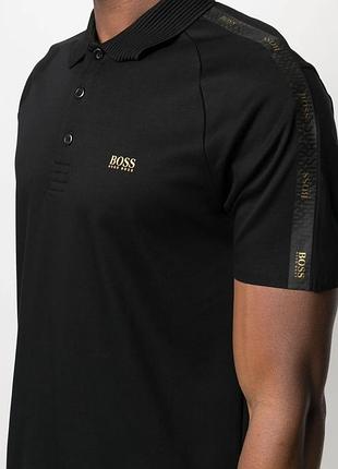 🎁1+1=3🎁 hugo boss оригінал футболка із преміальної колекції gold capsule, чорна футболка поло з лампасами, розмір m